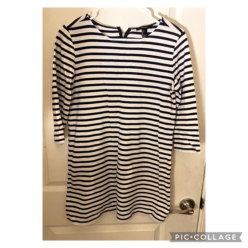 Navy blue and white striped tunic top or shirt dress - forever 21 - size small